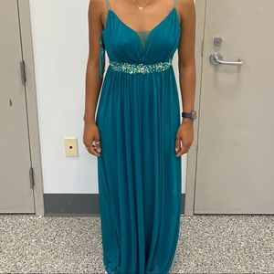Aqua Beaded Belt Flowy Dress